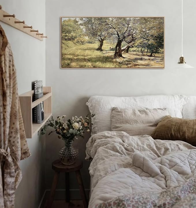 DJSYLIFE Framed Wall Art Home Decor - Vintage Artwork Olive Grove Oil Painting Canvas Prints Rustic Nature Trees Landscape Pictures Country Farmhouse Wall Decor Bedroom Living Room Decorations 20"x40"