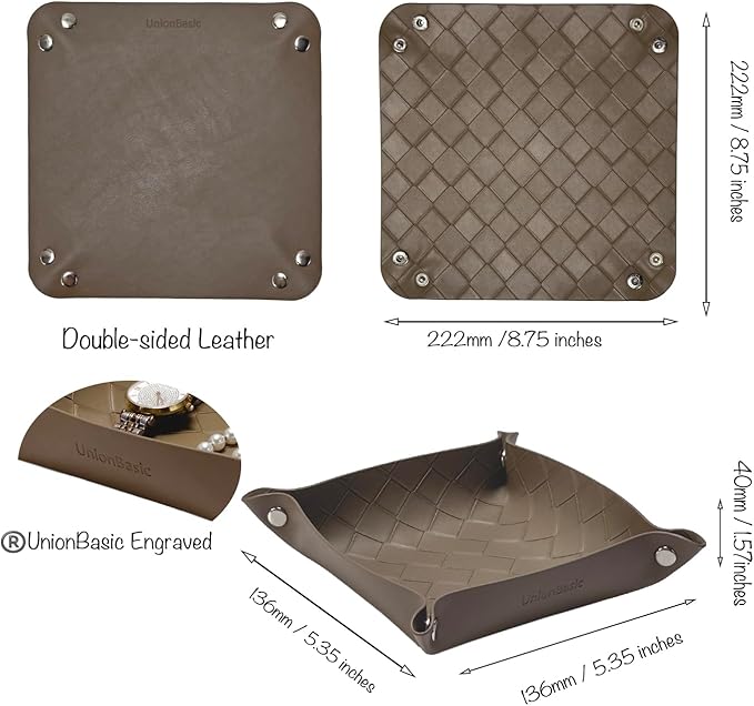 UnionBasic Small Valet Tray, Jewelry Tray for Rings Watches Earrings, Entryway Catchall Caddy for Coins Keys Change, Nightstand Bedside Valet Holder, Trays for Electronic Gadgets, Woven Tobacco Brown