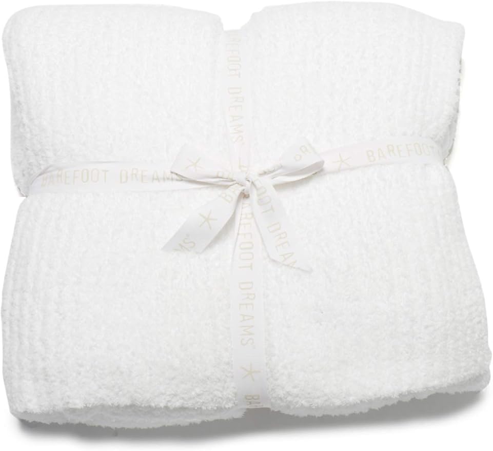 Barefoot Dreams® CozyChic® Ribbed Bed Blanket, Ultra Soft Plush Microfiber Blanket for Bed, Warm & Lightweight Cozy Bedding Layer, Textured Knit, Full/Queen Size, White