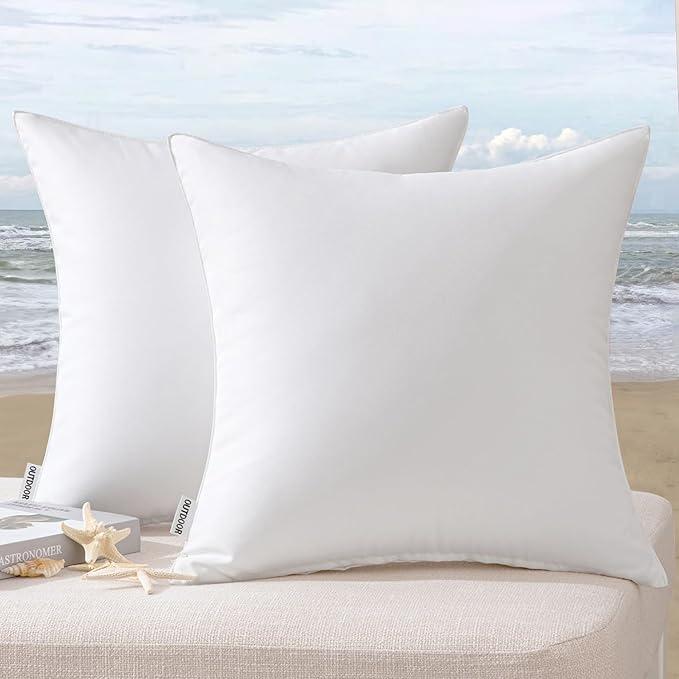 MIULEE Pack of 2 Decorative Outdoor Waterproof Pillow Covers Square Garden Cushion Sham Throw Pillowcase Shell for Spring Patio Tent Couch 24x24 Inch White