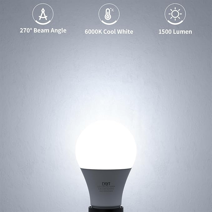 100W Equivalent Bright LED Light Bulbs, Cool White 6000K A19 Lightbulbs, Focos LED para Casa, for Kitchen Bedroom Indoor, 1500 Lumens, E26 Standard Base, 4-Pack, Non-Dimmable