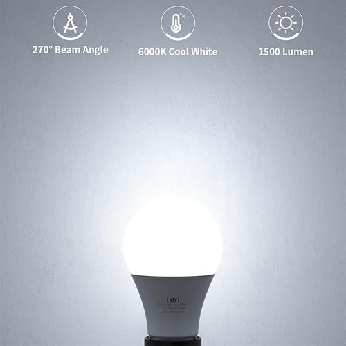 100W Equivalent Bright LED Light Bulbs, Cool White 6000K A19 Lightbulbs, Focos LED para Casa, for Kitchen Bedroom Indoor, 1500 Lumens, E26 Standard Base, 4-Pack, Non-Dimmable