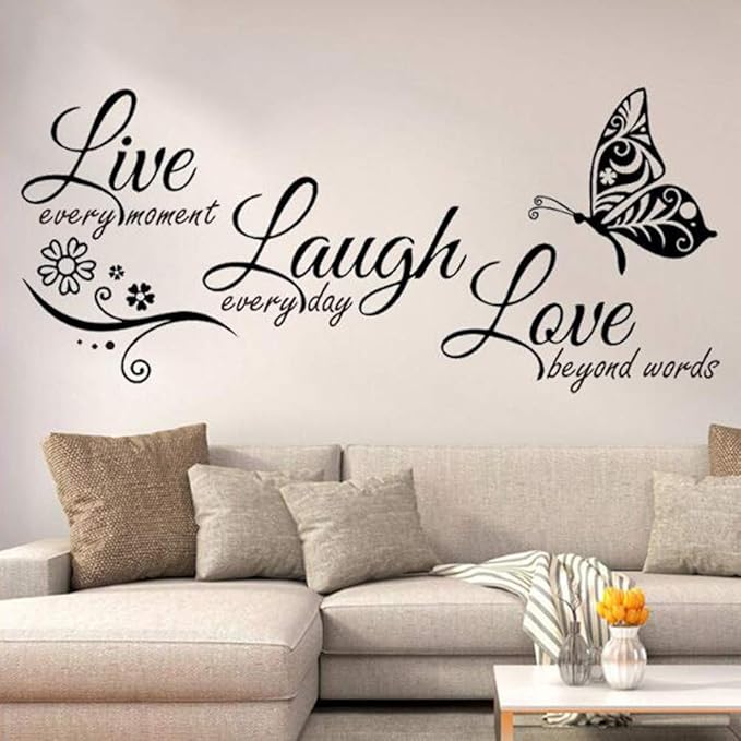 Live Every Moment, Laugh Every Day, Love Silent Wall Stickers, Family Inspirational Wall Stickers, Suitable for Baby Room, Living Room, Art Home Decoration (35.4" x 23.6", Black)