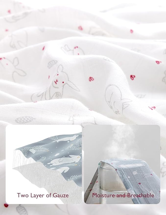 Momcozy Muslin Swaddle Blankets, 4-Pack Breathable and Skin-Friendly Receiving Blankets, Swaddle Blanket Shower Gifts & Baby Registry Essentials, Large 47"x47", Creamy Rabbit