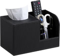 Square Tissue Box Cover with 2 Compartments Storage Organizer, PU Leather Tissue Box Holder with Remote Control Holder for Livingroom Nightstand, Multifunctional Cube Tissue Holder (Black)