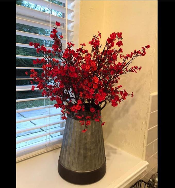 JAKY-Global Babys Breath Fabric Cloth Artificial Flowers 6 Bundle European Fake Silk Plants Decor Wedding Party Decoration Bouquets Real Touch DIY Home Garden(Red)