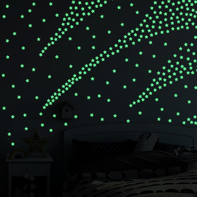 AM AMAONM 100pcs Glow in The Dark Luminous Stars Fluorescent Noctilucent Plastic Wall Stickers Murals Decals for Home Art Decor Nursery Ceiling Wall Decorate Kids Babys Bedroom Room Yellow