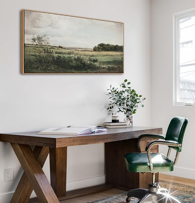 DJSYLIFE Framed Wall Art for Living Room, Vintage Landscape Canvas Wall Art Prints, Nature Countryside Scenery Artwork, Retro Vast Grassland Pictures for Farmhouse Country Bedroom Decorations 20"x40"