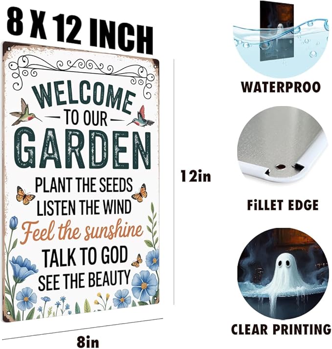Cottagecore Garden Signs for Outside Decor Gifts Vintage Gardening Metal Tin Signs for Garden Home Greenhouse Living Room Bedroom Yard Outdoor Decor 8X12 Inch