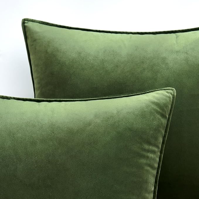 MIULEE Moss Green Decorative Velvet Throw Pillow Covers Soft Pillow Covers Spring Soild Square Cushion Case for Spring Sofa Bedroom 18x18 Inch 45x45 cm