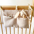 Cotton Baby Bedside Hanging Storage Bag,2 Pockets Organizer for Baby Cribs and Toys (Oatmeal)