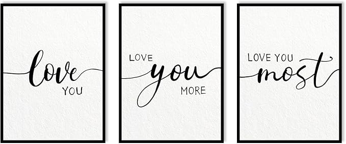 Love You More Wall Decor: 3 Piece Love Quotes Wall Art Over Bed Decor,Love Sign Framed Modern Master Bedroom Wall Decor for Couples,Romantic Minimalist Bedroom Pictures Living Room Decor 12"x16"