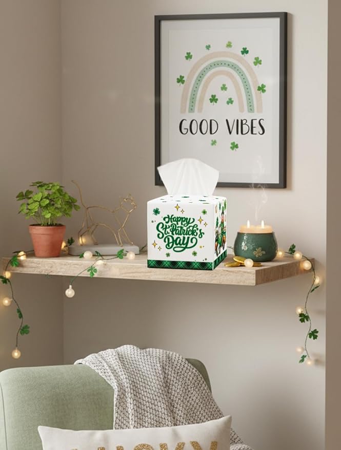 St.Patrick's Day Napkin Tissue Box Cover, Shamrocks Lucky Truck Waterproof Leather Paper Organizer Dispenser for Table Dining, Bathroom, Nightstand Vanity, Car, Housewarming Gift Ideas, H