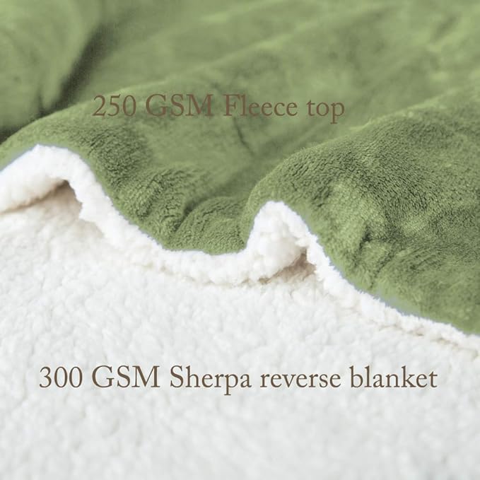LBRO2M Sherpa Fleece Bed Blanket King Size Super Soft Fuzzy Plush Warm Cozy Fluffy Microfiber Couch Throw Velvet Double Reversible Luxurious Blankets,Sage Green