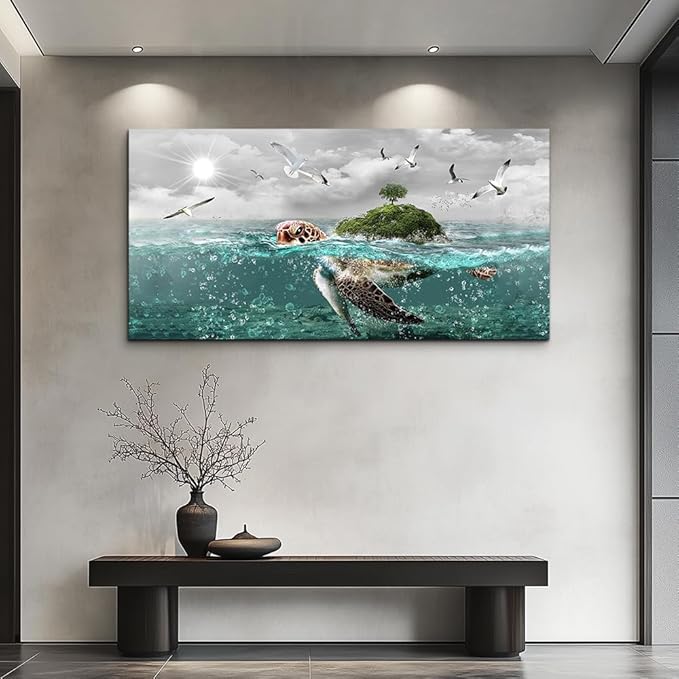 Canvas Wall Art For Living Room Large Size Wall Decor For Bedroom Artwork For Walls Pictures Sea Turtles Canvas Art Prints Bathroom Decoration Blue Ocean Paintings Ready To Hang Room Home Decorations