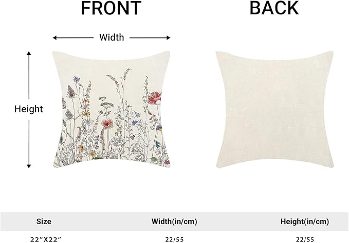 AEIOAE Spring Pillow Covers 22x22 Inch Set of 2, Black Wild Flower Throw Pillows Case,Colorful Seasonal Floral Plant Outdoor Decorative Farmhouse Decor Cushion Covers for Home Sofa Bed Couch