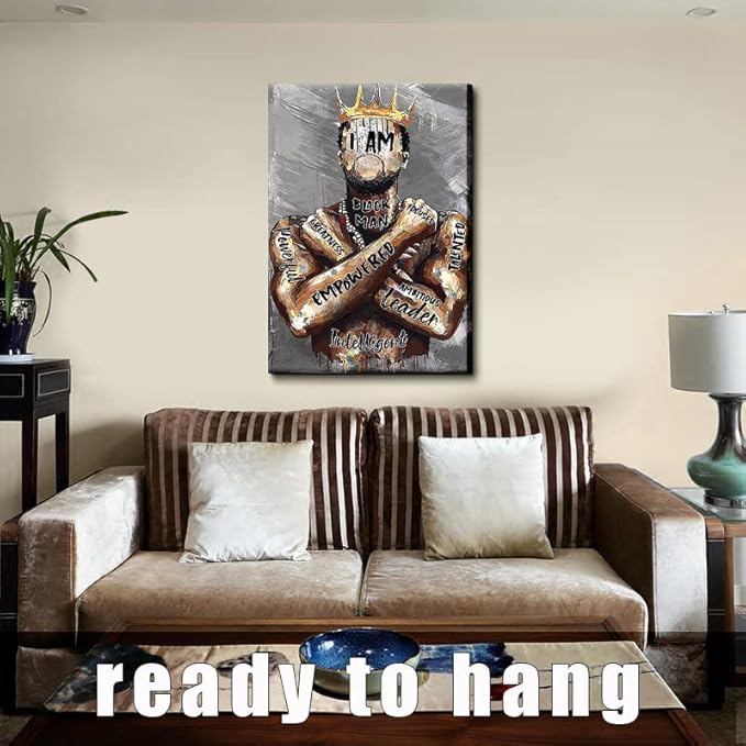 Framed Large 24 x 36 African American Canvas Wall Art Decor Black Man King Men Posters Prints Artwork Pictures Paintings for Living Room Bedroom hallway Office Men's Room Decoration Ready to