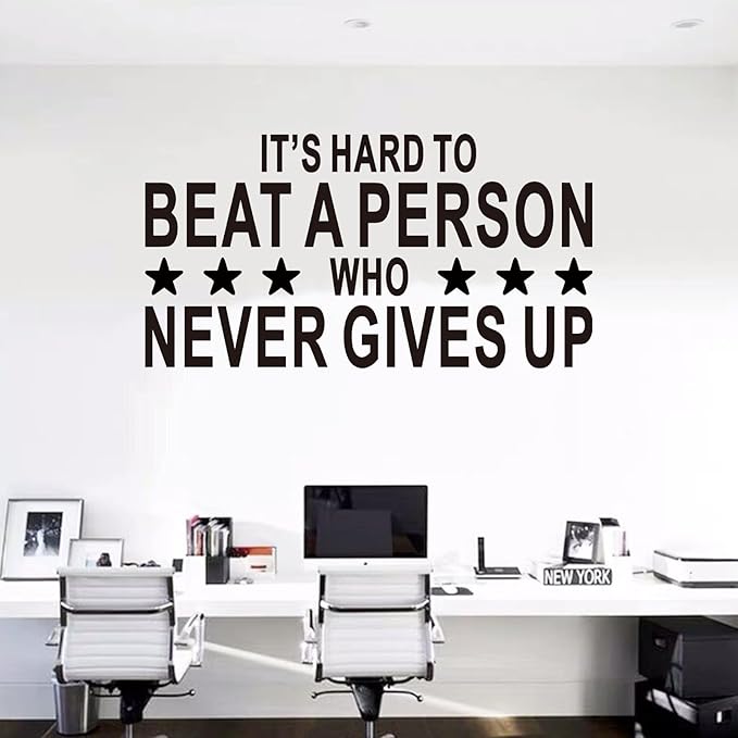 AnFigure Gym Quotes Wall Decals: Inspirational Office Vinyl Art Wall Stickers for Garage Classroom School Workspaces - It's Hard to Beat A Person Who Never Gives Up 28.6"X15"