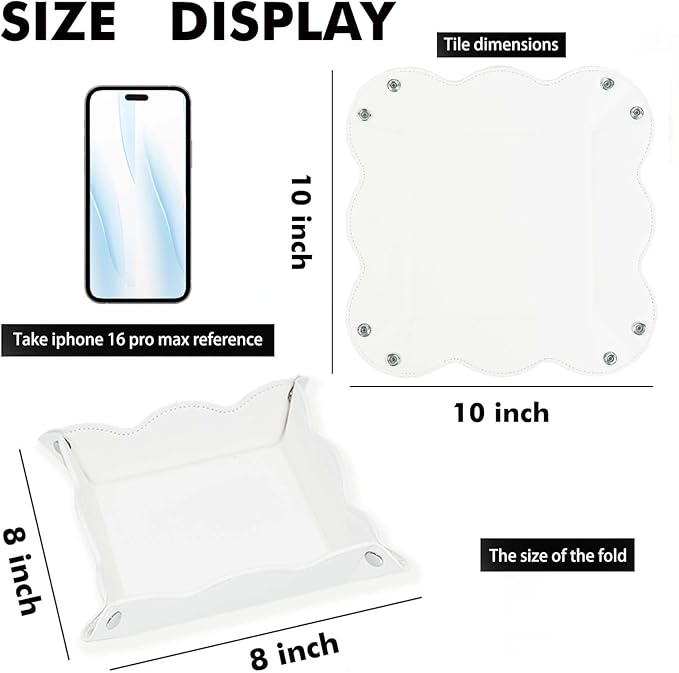 Valet Tray for Men Women 2 Pack - PU Leather Travel Catchall Tray Organizer - Desk Bedside Nightstand Storage Box for Jewelry Key Phone Remote Controller Wallet Watch Glasses Readers -White