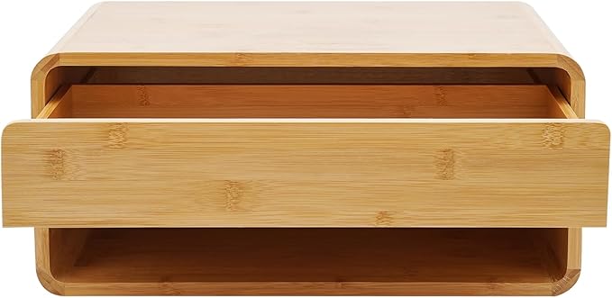 Bamboo Floating Nightstand with Storage Drawer, Wall Mounted Bedside Table End Tables with Open Shelf, Bedside Cabinet Storage Organizer Case Display Box for Bedroom, Fully Assembled
