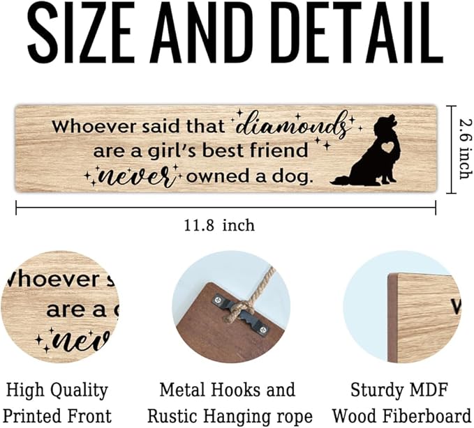 AGMDESIGN Whoever Said Diamonds are a Girl’s Best Friend Never Owned a Dog Wood Sign, Dog Lover Gifts, Female Pet Owner Wall Decor for Home Bedroom Shelf, Veterinarian Office Hanging Wooden Plaque