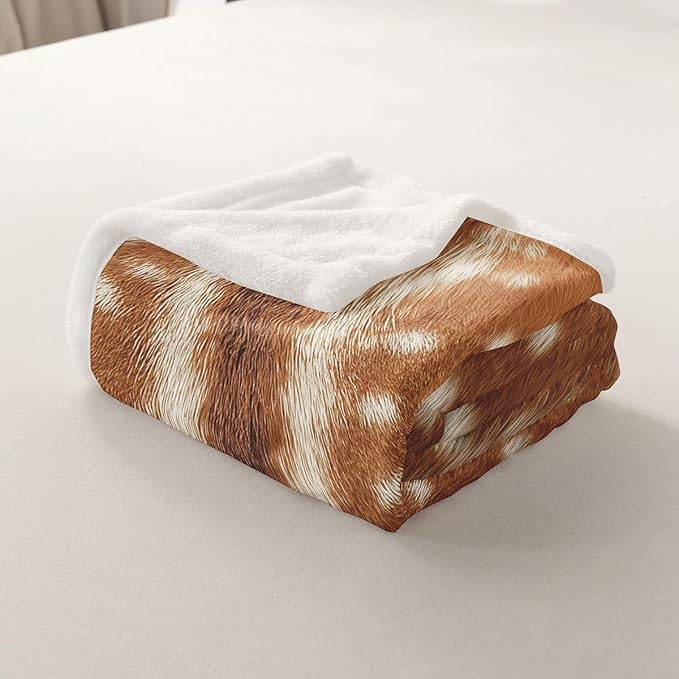 (Not Real Fur) Deer Hunting Fleece Blanket Baby 30"X40",Orange Brown Deer Hide Pattern Throw Sherpa Blanket Simulated Animal Fur Printed,Soft Lightweight Blankets for Bed Couch,Photograph Style