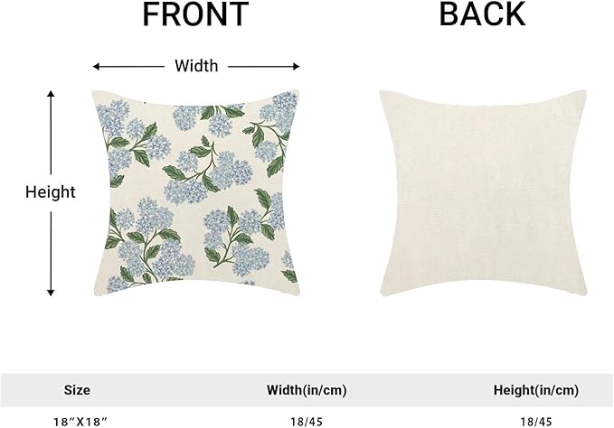 AEIOAE Spring Pillow Covers 16x16 Inch Set of 2, Green Blue Hydrangea Flower Throw Pillows Case,Floral Summer Outdoor Seasonal Decorative Farmhouse Decor Cushion Covers for Home Sofa Bed Couch