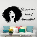 Removable African Woman Beauty Salon Decor Wall Art Decal Beautiful Afro Girl Vinyl Wall Stickers for Girls Room (LL2479 Black)