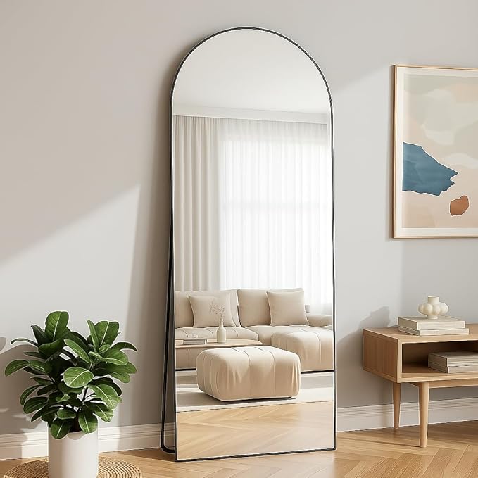 BEAUTYPEAK 71"x26" Full Length Mirror, Arch Full Body Floor Mirror, Wall Mirrors Hanging or Leaning Arched-Top with Stand for Bedroom, Dressing Room, Black