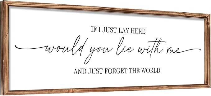 MODE HOME Farmhouse Bedroom Wall Art Above Bed with Title If I Just Lay Here Would You Lie With Me, Large Framed Wall Sign for Master Bedroom Wall Decor, Rustic Wall Art for Home Decor 42 x 15 Inch