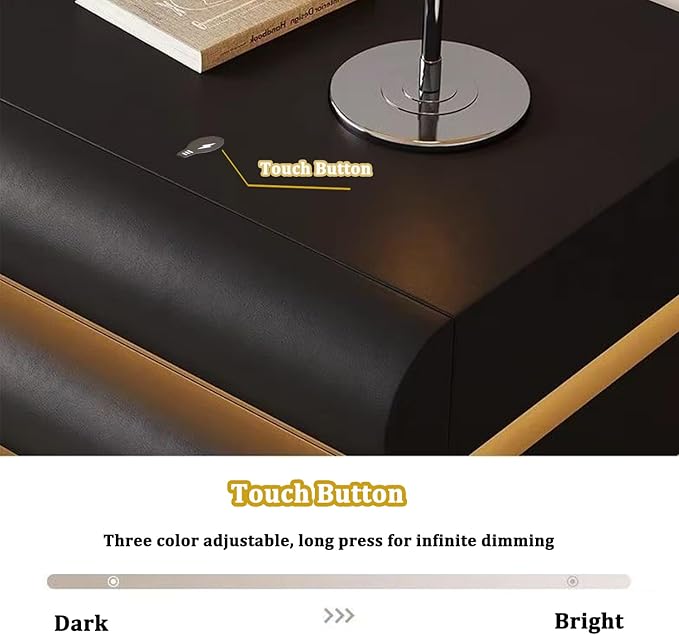 White Night Stand with LED Light, Leather Nightstand, Modern Bedside Table with 3 Solid Wood Drawers, No Assembly Required(19.7''H) (White)