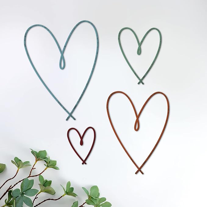 Pangda 4 Pieces Metal Heart Wall Art Decor Love Heart Wall Sign Ornaments for Bedroom Living Room Decoration(Multi Colors)