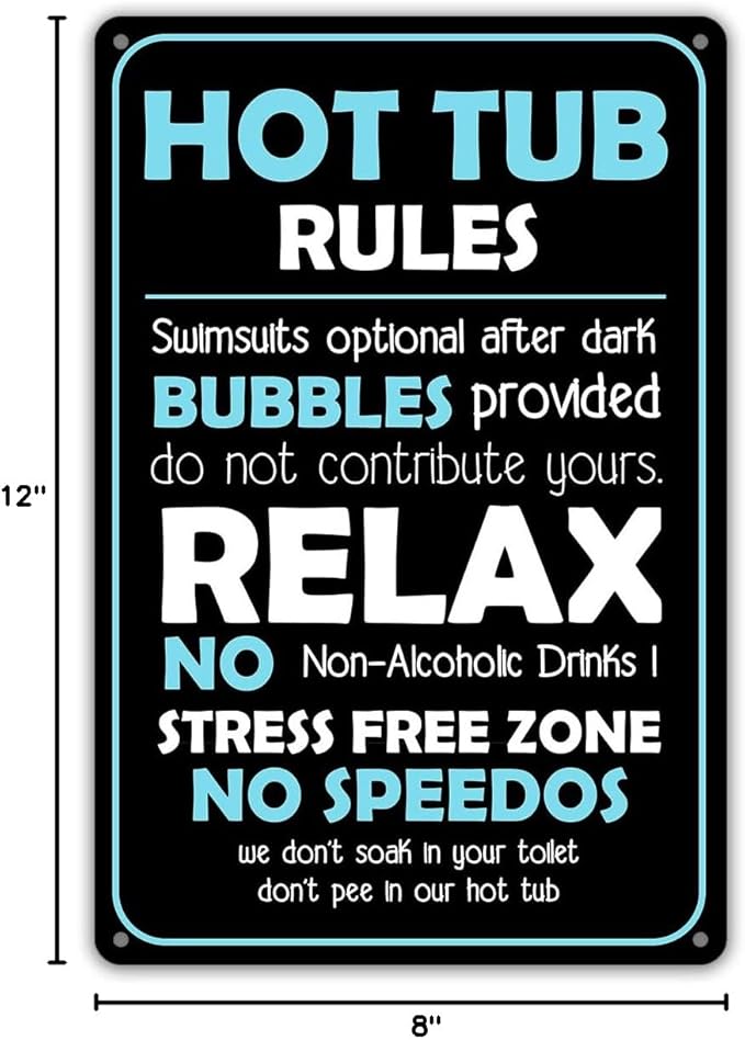 Funny Hot Tub Rules Metal Tin Sign Wall Decor Hot Tub Sign for Home Decor Gifts