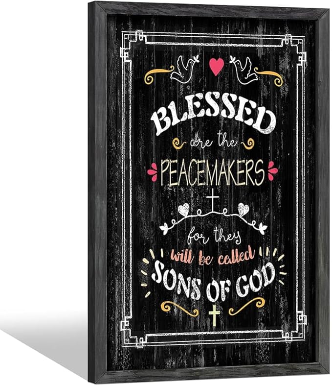 Bible Verses Art Wall Decor: Christian Scripture Wood Framed Print Farmhouse Country Religious Inspirational Quote Artwork Rustic Bless Signs Picture for Home Living Room Bedroom