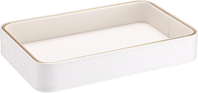 PU Leather Valet Tray Key Dish for Entryway Table Cologne Perfume Makeup Organizer for Dresser Vanity Decorative Tray for Phone Wallet, 9.5" x 6.1" x 1.5"