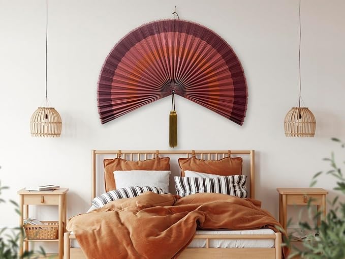 ChumDecor Fan Wall Decor,Japanese Chinese Wall Fans Decor, Boho Hanging Headboard,Decorative Folding Fan for Over Bed Decorations (Terracotta, 48inch)