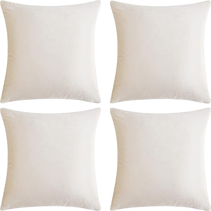 GIGIZAZA Decorative Throw Pillow Covers 16 x 16, Ivory Cream White Soft Pillow Covers Velvet,Set of 4 Decor Square Cushion Covers