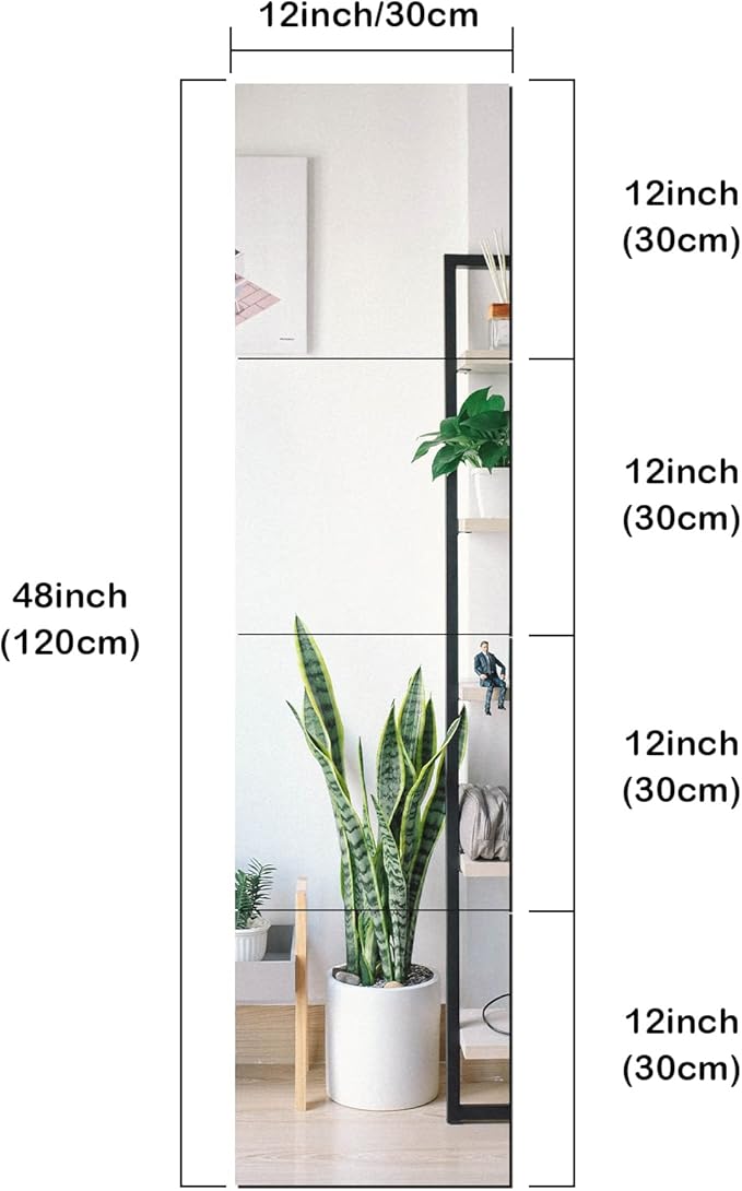 SLDIYWOW Shatterproof Full Body Wall Mirror Tiles, 8PCx12x12 Acrylic Tiles for Bedroom, Baby Kids Playroom, Over The Door Closet Mirror
