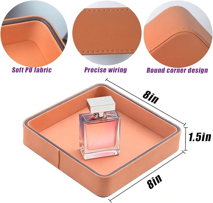 YIGUYI Faux Leather Vanity Tray, Elegant Desktop Storage Organizer，A perfume tray specifically designed for women，Nightstand or Dresser(orange)