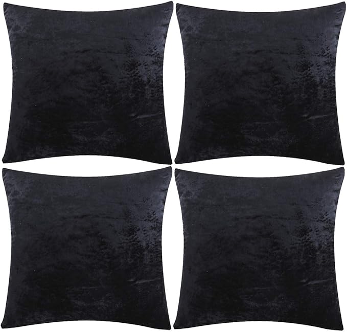 GIGIZAZA Black Velvet Decorative Throw Pillow Covers Cushion Cover Set of 4 Yellow Luxury Pillow Cases for Sofa (20x20inch(50x50cm)-4pcs, Black)