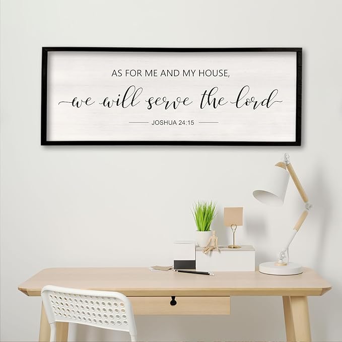 comurdyo As For Me And My House We Will Serve The Lord Wall Decor 32" x 12" Bedroom Above Bed Sign Large Rustic Farmhouse Wood Framed Bible Verse for Religious Scripture Christian Wall Art (Black)