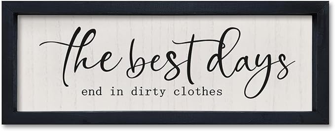 comurdyo Laundry Sign Wall Decor 16"×6" The Best Days End In Dirtiest Clothes Funny Laundry Room Bathroom Wood Framed Hanging Wall Art (Black)
