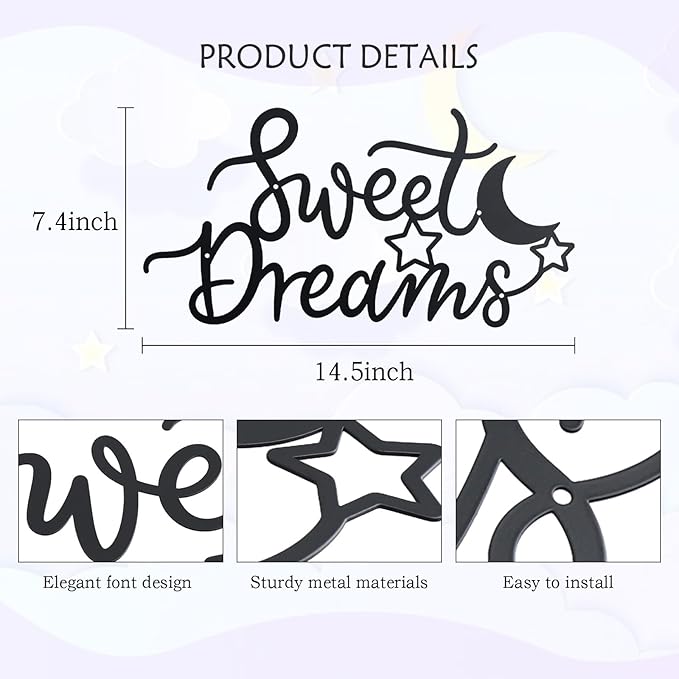 OYEFLY Metal Sweet Dreams Wall Decor,Modern Black Metal Wall Art (style 2)