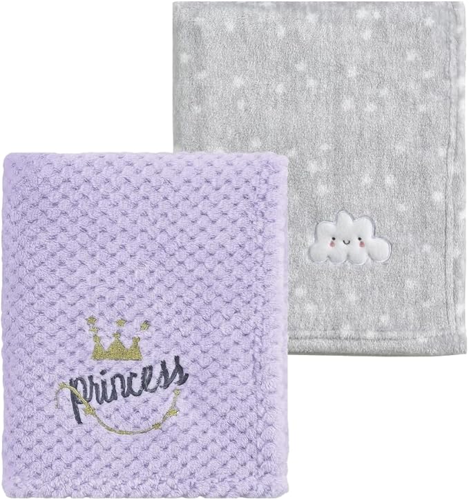 CREVENT 2Pcs 30''X40'' Cute Cozy Fluffy Warm Baby Blankets for Infants Toddlers' Bedding Crib Cot Stroller - Grey Cloud + Crown