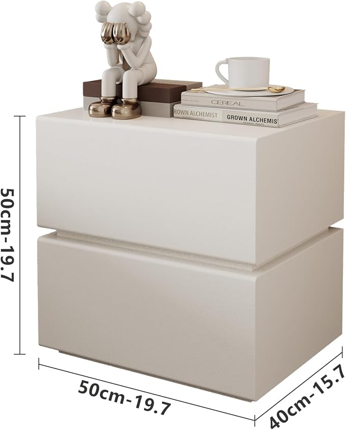 Nightstand with 2 Drawer, Bedside Table with Microfibre Leather, Fashion Night Stand for Bedroom, No Assembly Required (White, 2 Drawers with Light)
