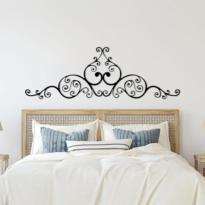 EANHIPE Metal Scroll Wall Art, Vine Scroll Metal Wall Decor, Flower Scroll Wall Hanging, Art for Bedroom Wall Above Bed, Headboard Wall Decor, Bedroom Wall Decoration (Silver, 48"x16"/121x41cm)