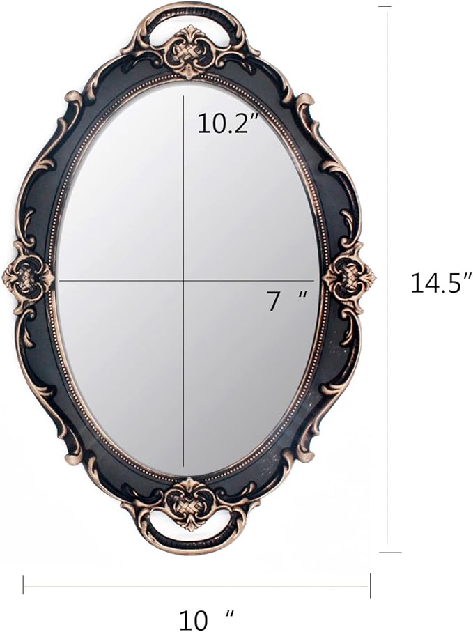 Vintage Mirror Small Wall Mirror Hanging Mirror 14.5 x 10 inchs Oval Brown