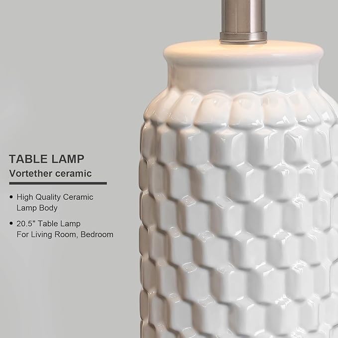 20.5" Small Bedside Lamps Set of 2 with 5FT Cord, White Ceramic Modern Farmhouse Table Lamps for Nightstand, Living Room, Bedroom, 3D Honeycomb Stylish End Table Lamps(Bulb Not Included)