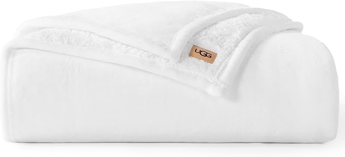 UGG Nita Twin Blanket, Luxury Soft Twin XL Warm Blanket for Bed or Extra Large Throw for Couch, Cozy Dorm Bedding, Bedroom Decor, 66-inch x 90-inch, White Snow