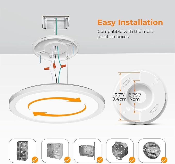 BLNAN LED Flush Mount Ceiling Light, 8.66 Inch 18W 3000K/4000K/5000K Hardwire Light Fixture, Ultra Thin Round White Lamp for Kitchen Porch Bedroom Hallway Stairwell Basement, Non-dimmable 4 Pack